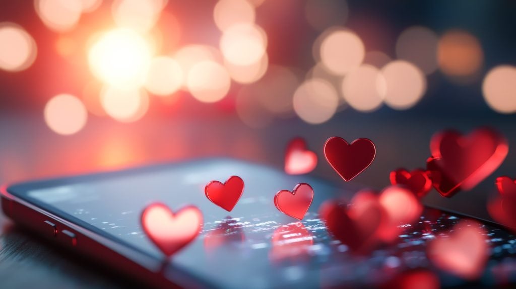 Hearts coming out of a phone screen