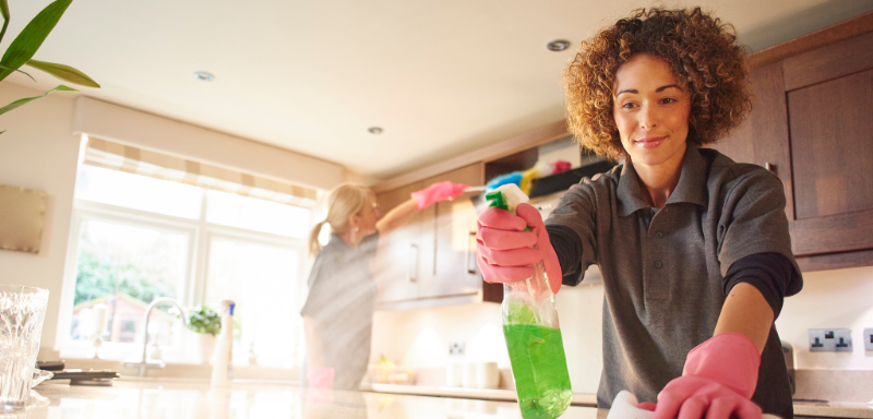 Woman cleaning.